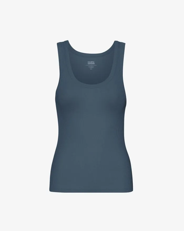 Women Women Organic Rib Tank Top Petrol Blue Colorful Standard Tank Tops