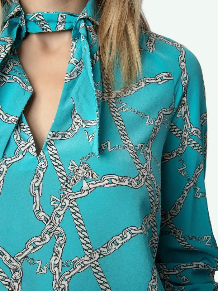 Women Zadig and Voltaire Tops and Shirts Tuile Silk Blouse Aqua Women Zadig and Voltaire Tops and Shirts Tuile Silk Blouse Aqua