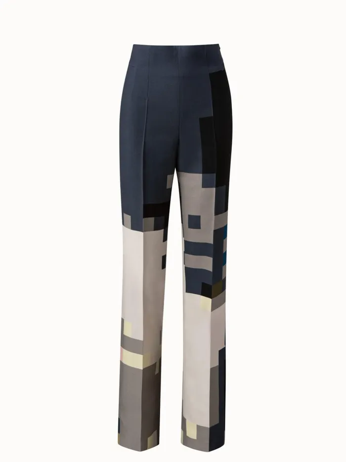 Wool DoubleFace Wide Pant With Novemberday Print Multicolor Women Akris Pants