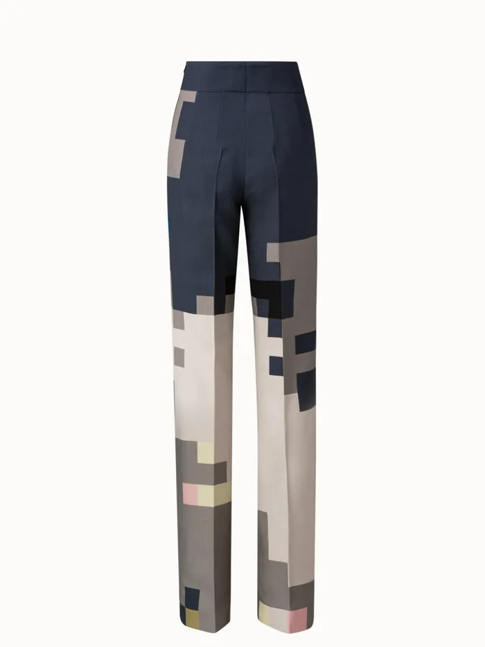 Wool DoubleFace Wide Pant With Novemberday Print Multicolor Women Akris Pants