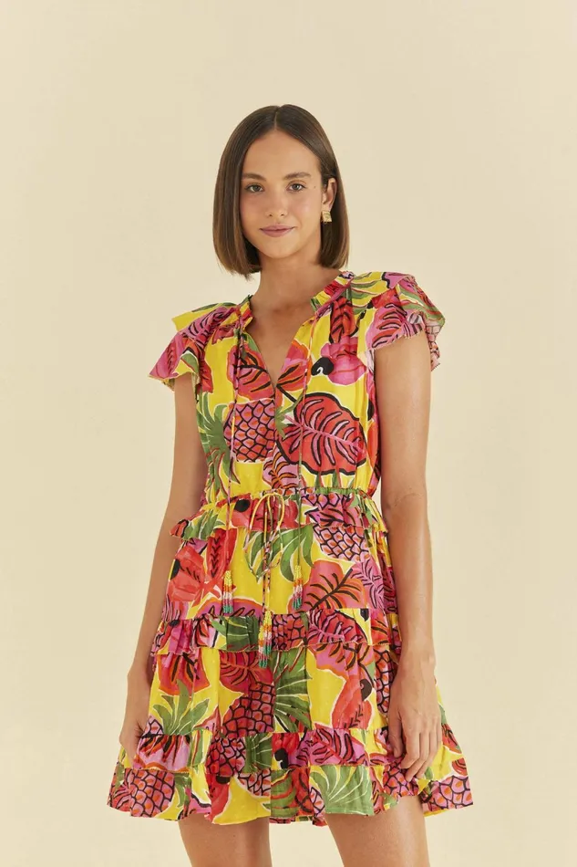 Yellow Fruit Dream Ruffle Mini Dress Women Farm Rio Mini Dresses