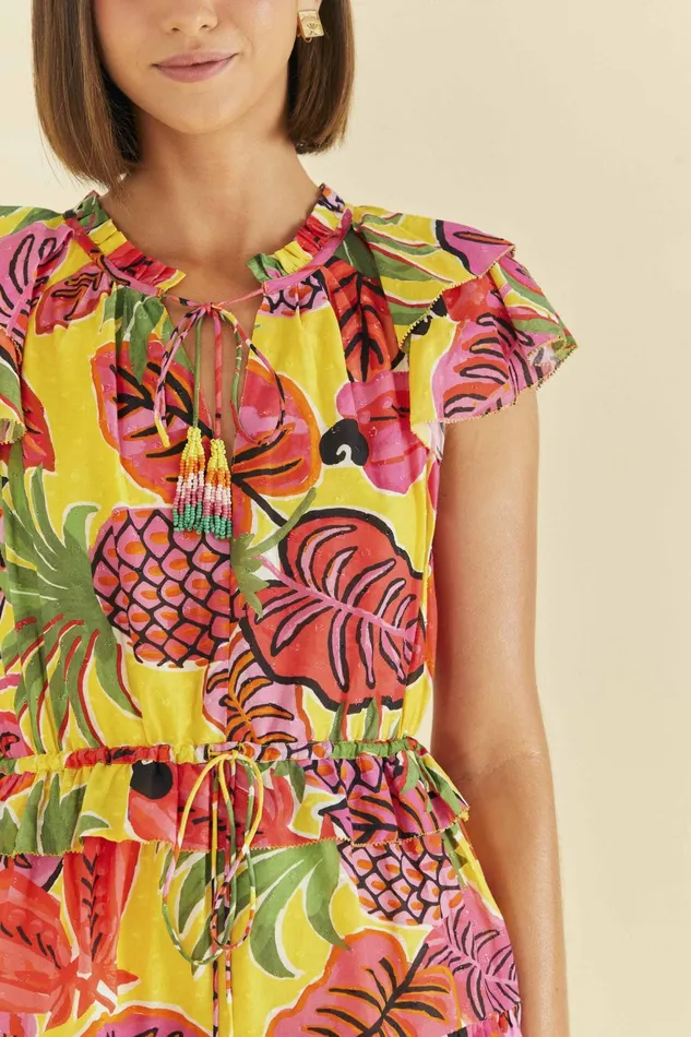 Yellow Fruit Dream Ruffle Mini Dress Women Farm Rio Mini Dresses