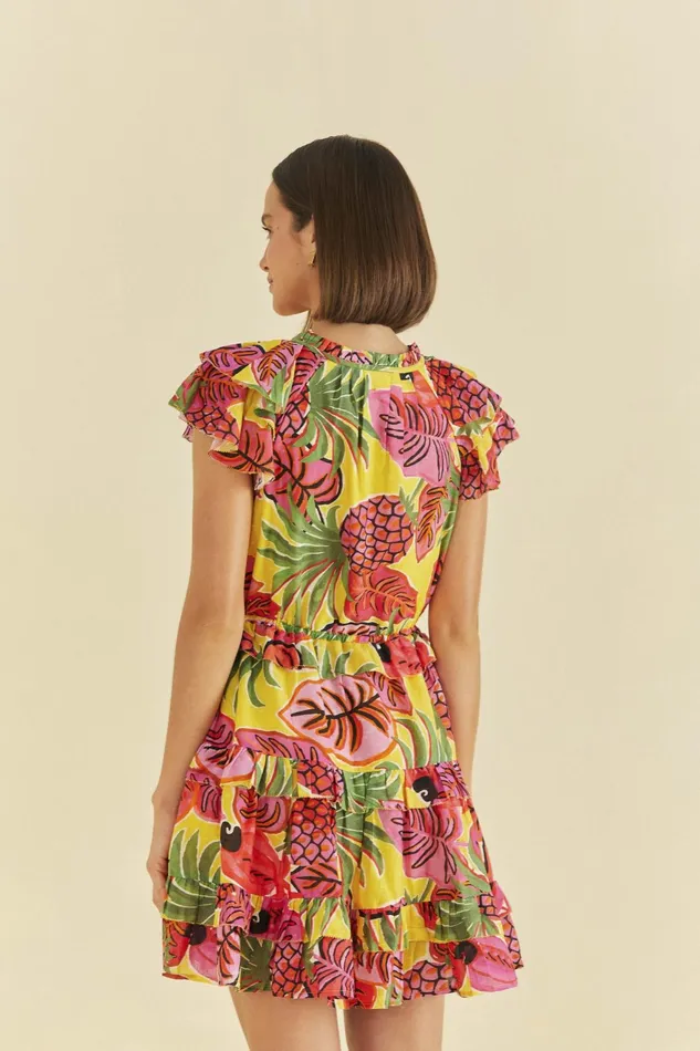 Yellow Fruit Dream Ruffle Mini Dress Women Farm Rio Mini Dresses