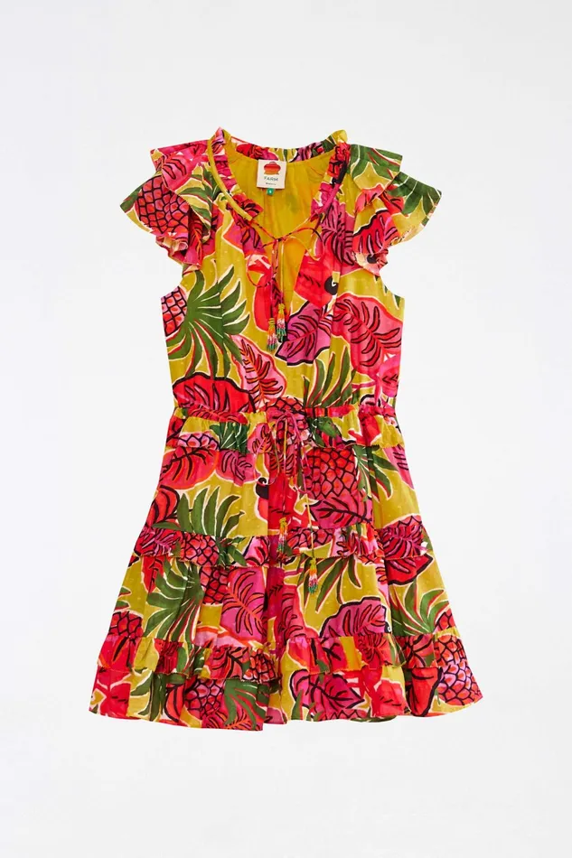 Yellow Fruit Dream Ruffle Mini Dress Women Farm Rio Mini Dresses